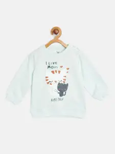Allen Solly Junior Girls Mint Green & White Pure Cotton Cat Print Sweatshirt