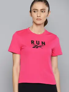Reebok Women Pink & Black Brand Logo Printed Running T-shirt