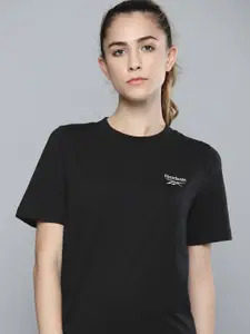 Reebok Women Black Brand Logo Print Detail T-shirt