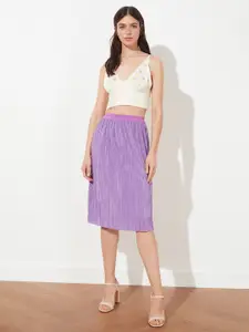 Trendyol Women Purple Accordion Pleated Midi Straight Skirt