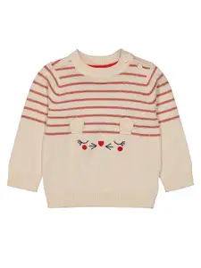mothercare Girls Cream-Coloured Pure Cotton Striped Pullover
