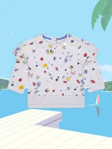 mothercare Girls Grey Printed Pure Cotton Sweatshirt