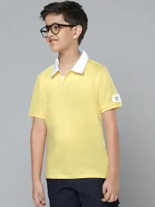 YK Boys Yellow Pure Cotton Solid Polo Collar Pure Cotton T-shirt