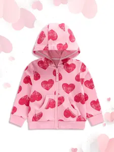 mothercare Girls Pink Printed Hooded Pure Cotton Sweatshirt