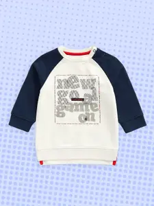 mothercare Infant Boys White & Navy Blue Typography Printed Pure Cotton Sweatshirt