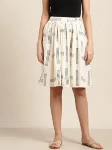 ether Kora Collection Off White Printed Pure Cotton Sustainable Unbleached Fabric Skirt