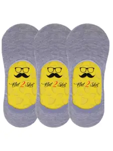 N2S NEXT2SKIN Men Pack Of 3 Grey Melange Solid Cotton Shoe Liner Socks