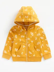 mothercare Infant Girls Mustard Yellow Printed Pure Cotton Hooded Sweatshirt