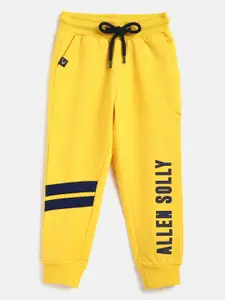 Allen Solly Junior Boys Yellow & Navy Cotton Solid Joggers with Brand Logo Print Detail