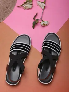 DEAS Women Black Striped Sandals