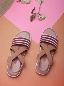 DEAS Women Pink Striped Platform Sandals