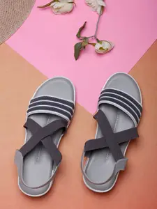 DEAS Women Grey Striped Comfort Sandals