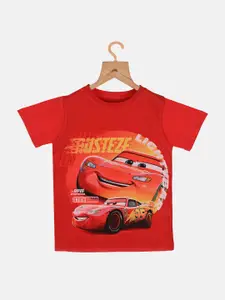 YK Disney Boys Red Cars Print Round Neck Short Sleeves T-shirt