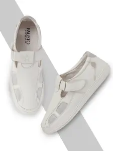 FAUSTO Men White & Grey PU Shoe-Style Sandals