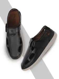 FAUSTO Men Black PU Shoe-Style Sandals