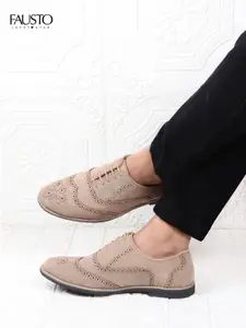 FAUSTO Men Beige Perforations Suede Brogues