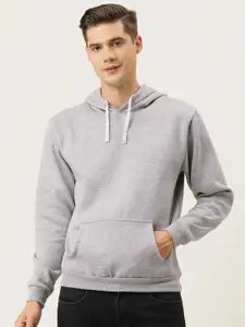 Campus Sutra Men Grey Melange Hooded Pullover Sweatshirt