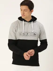 Campus Sutra Men Grey & Black Colourblocked Hooded Sweatshirt