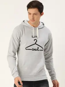 Campus Sutra Men Grey Printed Hooded Sweatshirt