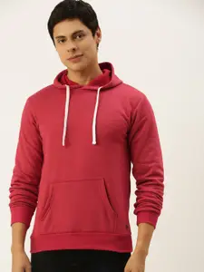 Campus Sutra Men Coral Red Hooded Sweatshirt