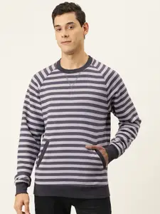 Campus Sutra Men Grey & White Striped Sweatshirt