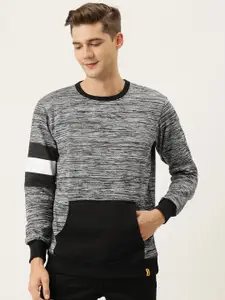 Campus Sutra Men Grey & Black Striped Sweatshirt