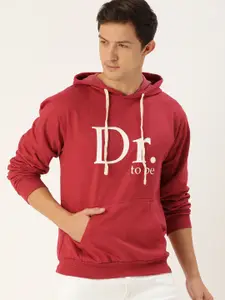 Campus Sutra Men Red & White Pure Cotton Printed Hooded Sweatshirt