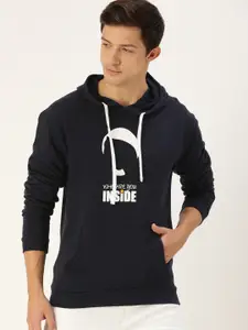 Campus Sutra Men Navy Blue Printed Hooded Sweatshirt