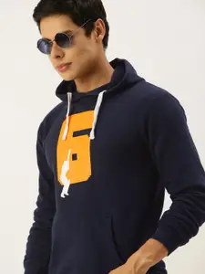 Campus Sutra Men Navy Blue Printed Hooded Sweatshirt