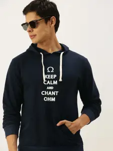 Campus Sutra Men Navy Blue Printed Hooded Sweatshirt