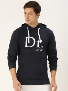Campus Sutra Men Navy Blue Printed Hooded Sweatshirt