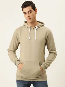Campus Sutra Men Beige Hooded Sweatshirt