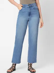 TARAMA Women Blue Straight Fit High-Rise Light Fade Jeans
