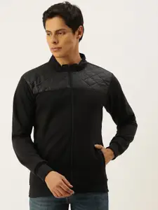 Campus Sutra Men Black Quilt Detailed Windcheater Bomber Jacket