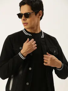 Campus Sutra Men Black Solid  Outdoor Denim Jacket