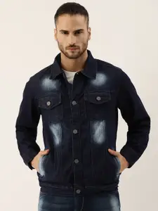 Campus Sutra Men Navy Blue Washed Denim Jacket