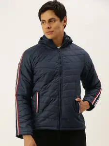 Campus Sutra Men Navy Blue Windcheater Outdoor Quilted Jacket