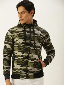 Campus Sutra Men Green Camouflage Printed Outdoor Biker Jacket