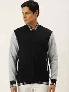 Campus Sutra Men Black Windcheater Varsity Jacket