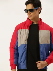 Campus Sutra Men Red & Blue Colourblocked Bomber Jacket
