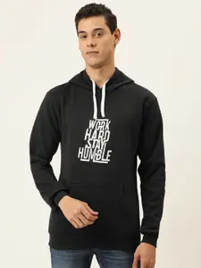 Campus Sutra Men Black Printed Hooded Sweatshirt