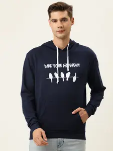 Campus Sutra Men Navy Blue Printed Hooded Sweatshirt