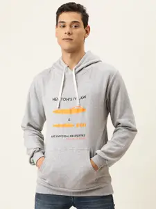 Campus Sutra Men Grey Melange Printed Hooded Sweatshirt