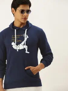 Campus Sutra Men Navy Blue Printed Hooded Sweatshirt