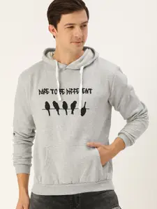 Campus Sutra Men Grey Melange Printed Hooded Sweatshirt