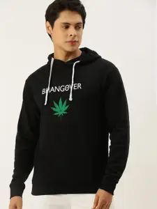 Campus Sutra Men Black Printed Hooded Sweatshirt