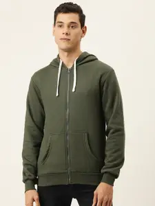 Campus Sutra Men Olive Green Hooded Sweatshirt