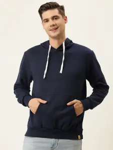 Campus Sutra Men Navy Blue Solid Hooded Sweatshirt