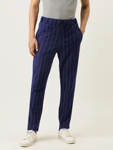 Campus Sutra Men Blue & White Striped Straight Fit Track Pants