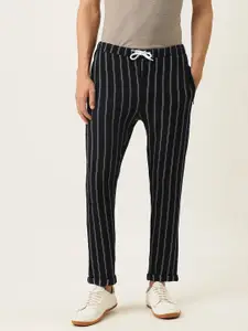 Campus Sutra Men Black & White Striped Straight-Fit Track Pants